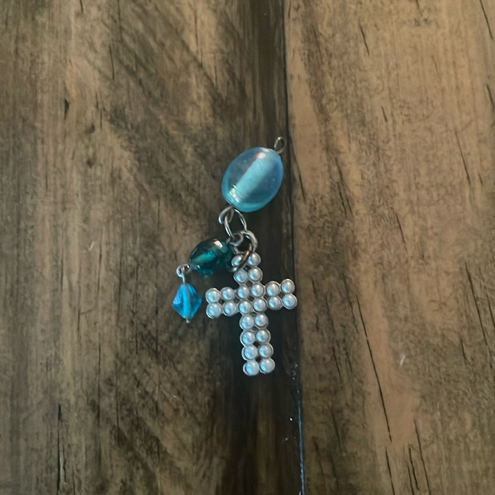 Beaded Cross Charm With Blue and Green Beads